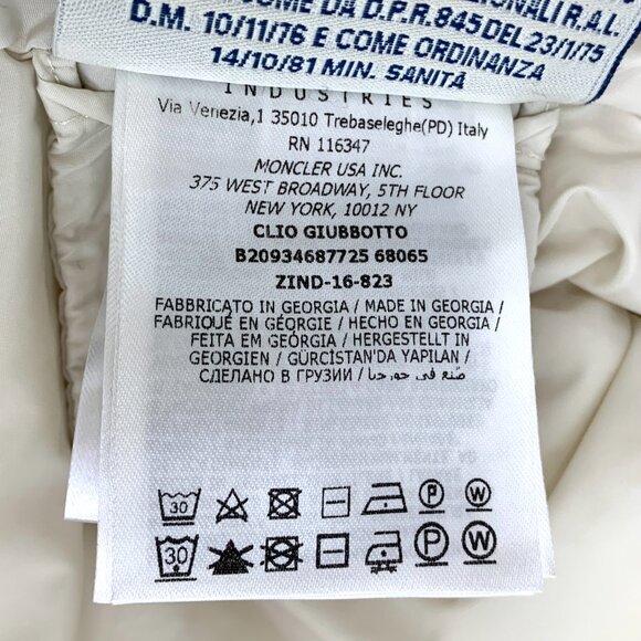 JW0255 Moncler Clio Series Off-White Logo Patch Hooded Fur Collar Long Sleeve Zi - Picture 9 of 9